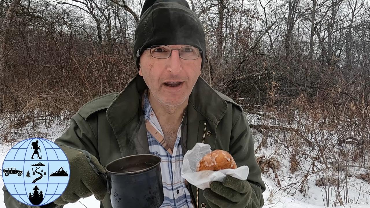 Winter Day Hike In a Forest Preserve in Chicago, Bush Coffee And Donut
