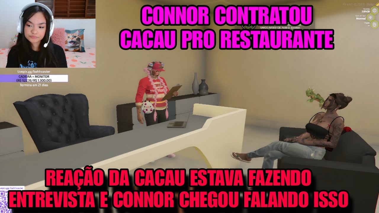 REAÇÃO DA CACAU ESTAVA FAZENDO ENTREVISTA E CONNOR CHEGOU FALANDO ISSO PRA ELA 
