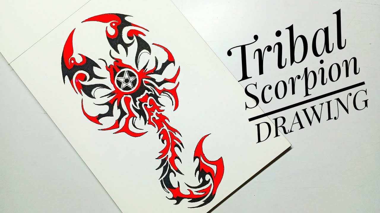 Tribal Scorpion Art | Red & Black Ink Style Drawing