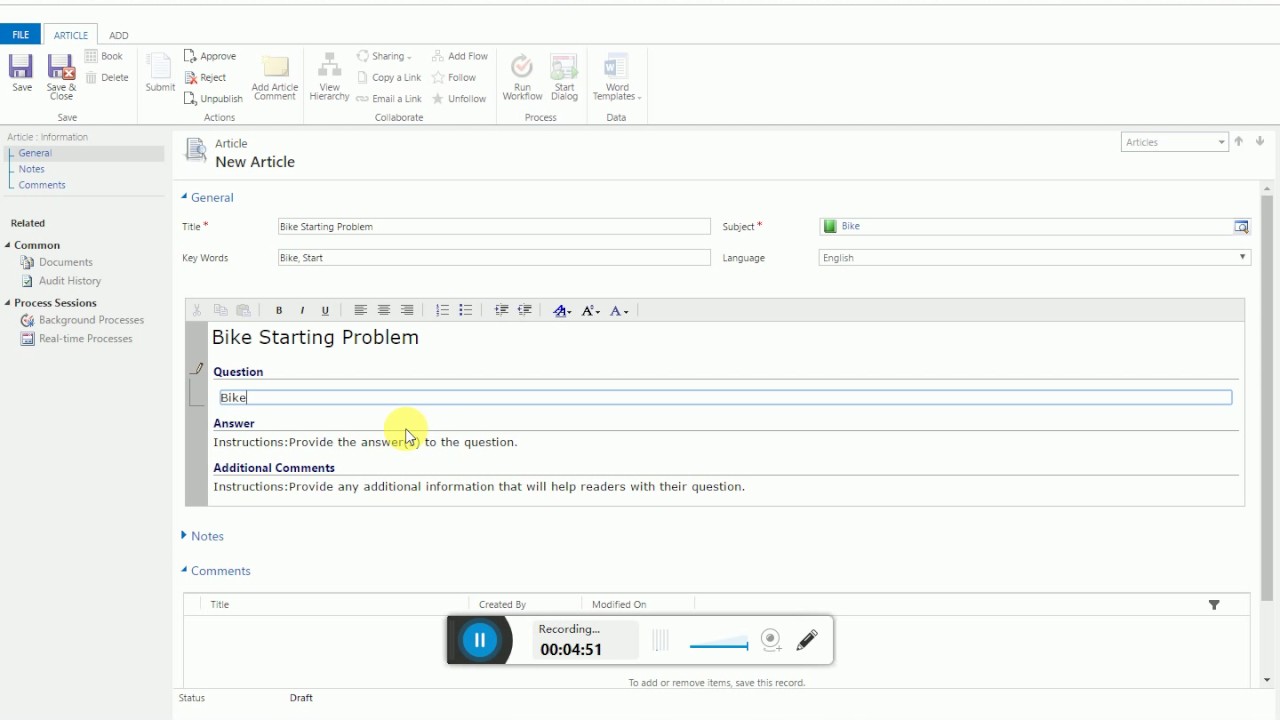 Knowledge Base article (create) in Dynamics CRM