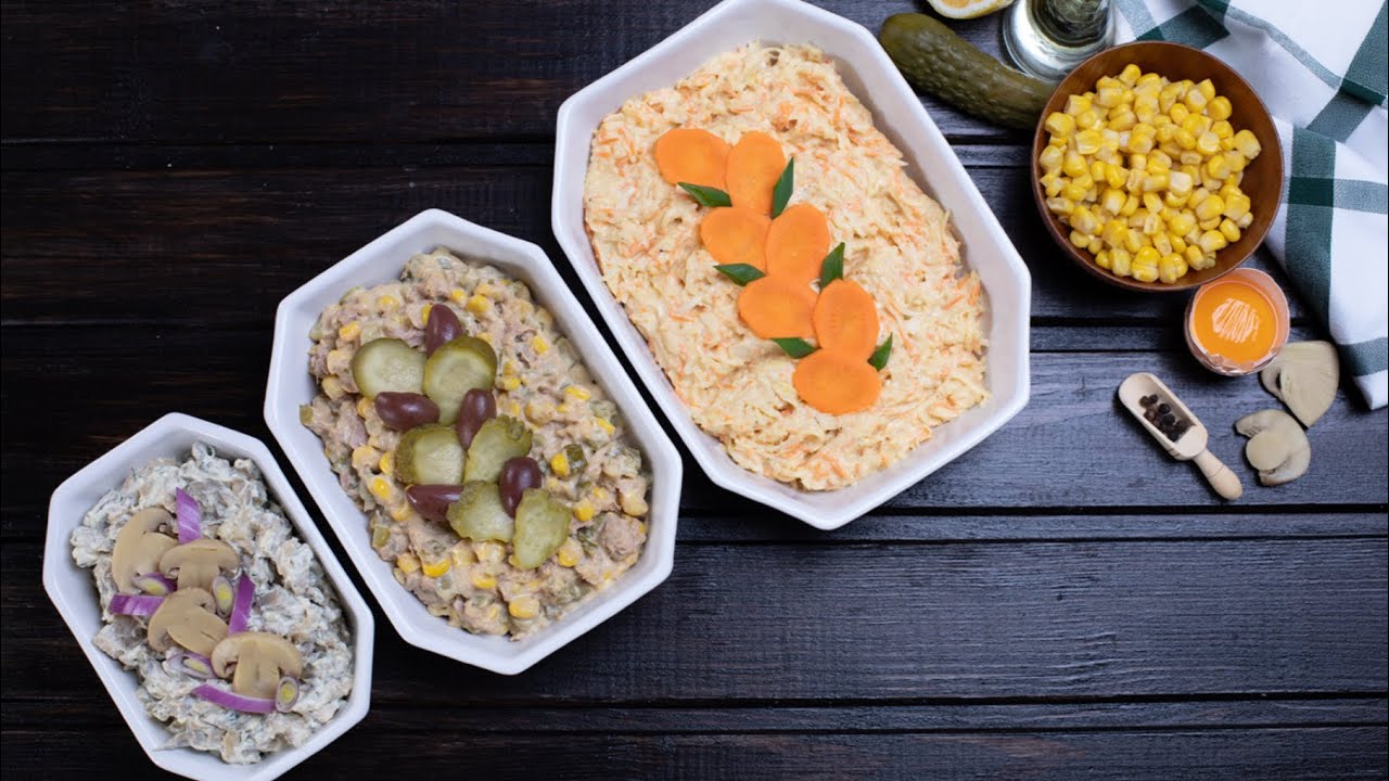 Salate aperitiv cu maioneza | Salata de ciuperci | Salata de ton | Salata de telina si morcov