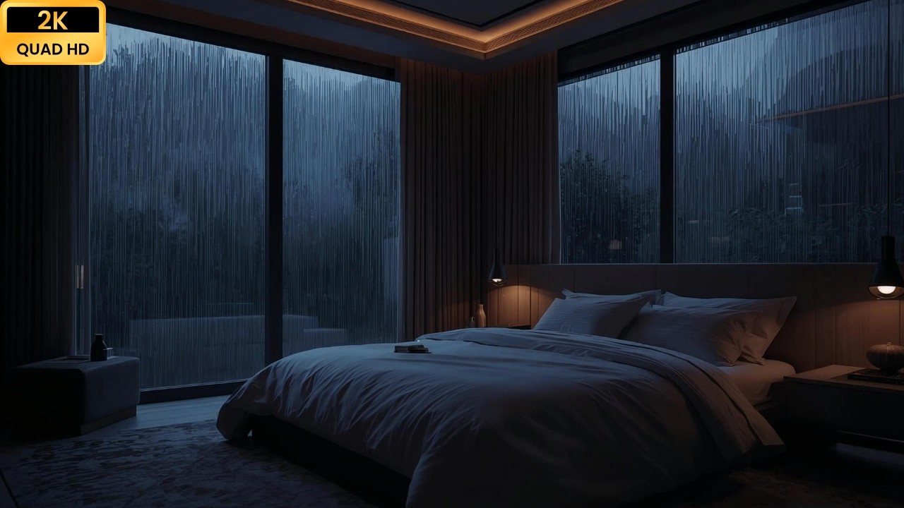 Dark Rain Against the Bedroom Window at Midnight 🌙 Deep Sleep Sounds