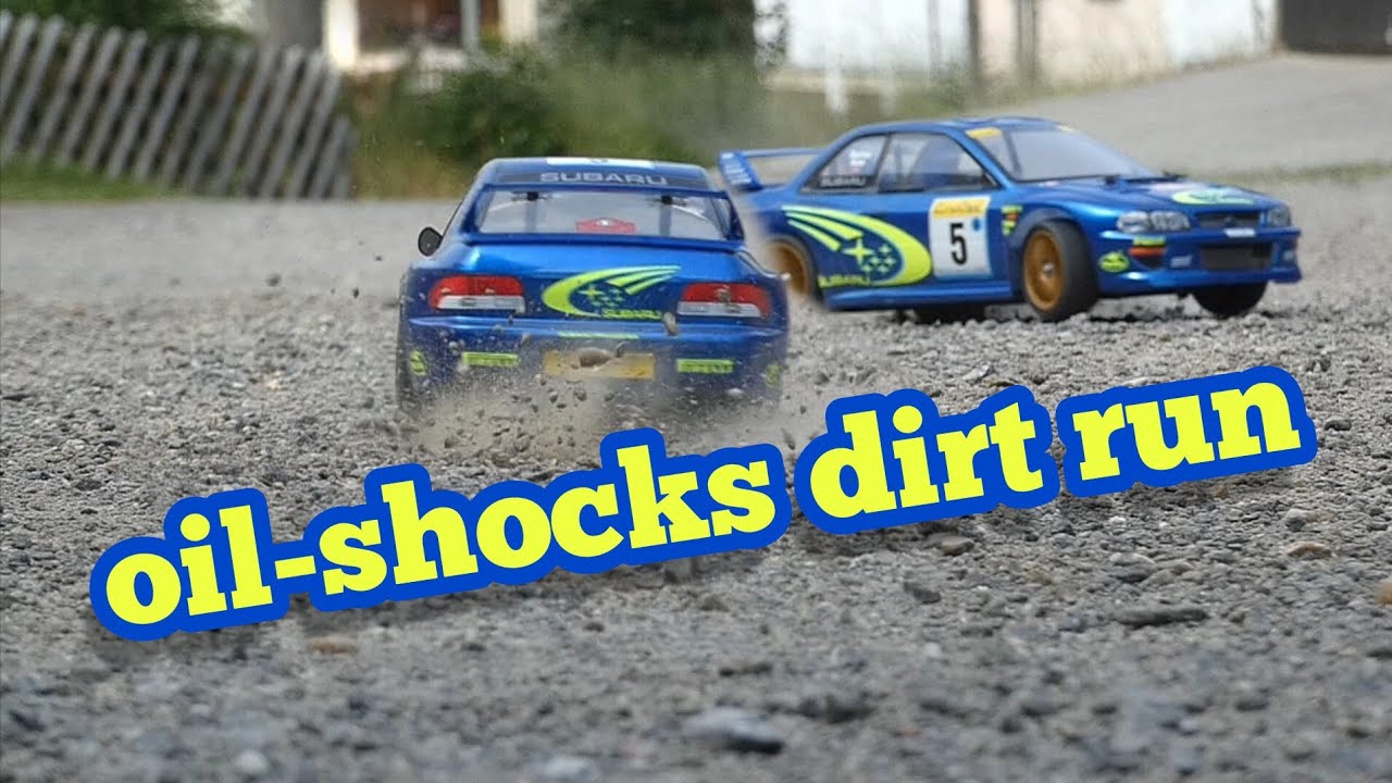 RC Car Tamiya TT-02 Subaru Impreza MC99. CVA Shocks first test on gravel.