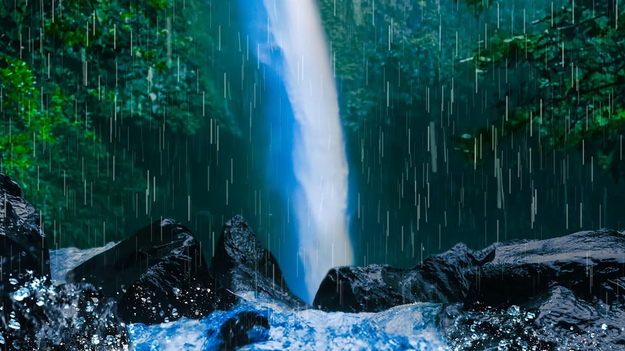 Rain White Noise & Waterfall Sounds for Sleeping | 10 Hours of Rain & Waterfalls Helps You Relax