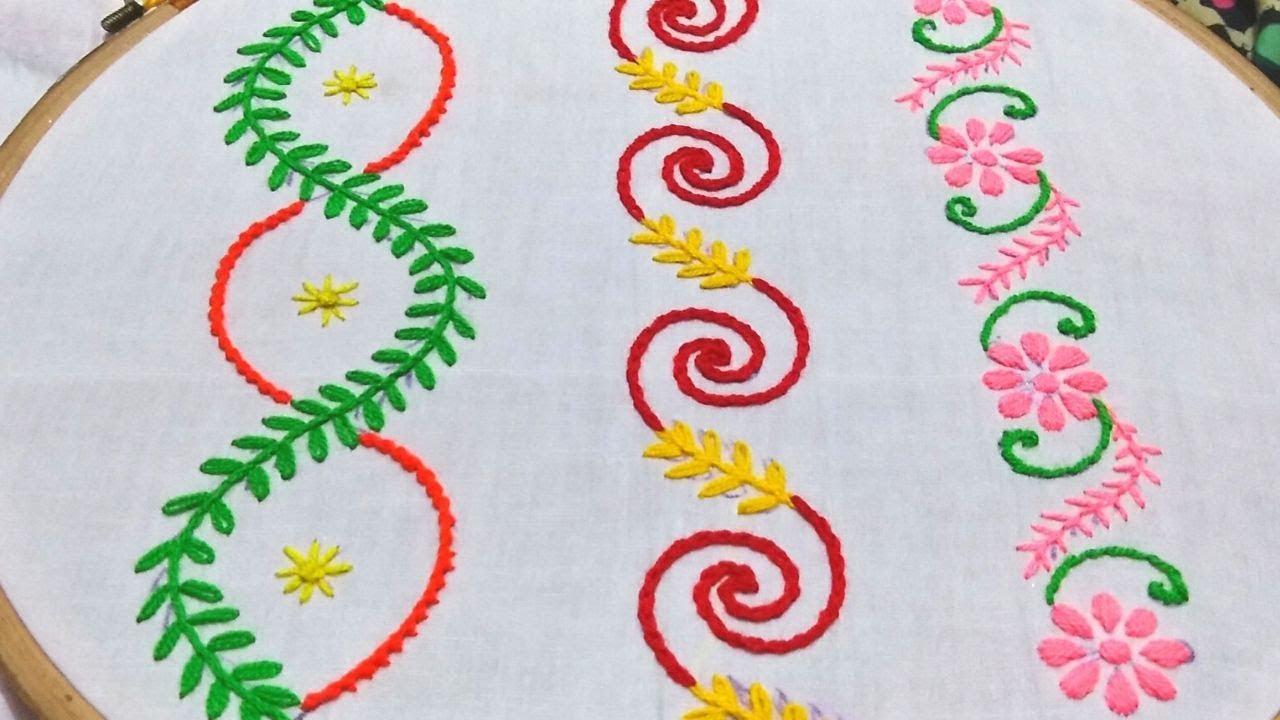 3 Hand Embroidery Border Design By Miss Anjiara Begum 2020,Border Design for Saree,Dupatta,Kurti