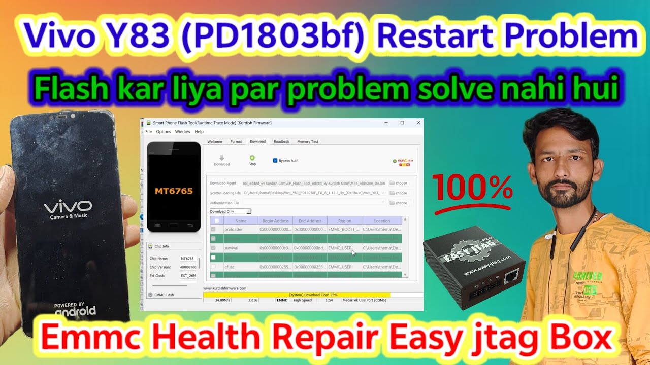 Vivo Y83 Auto Restart Problem Fix by Easy Jtag ||PD1803bf EMMC Health Repair Easy JTAG Box ✅ ✅✅