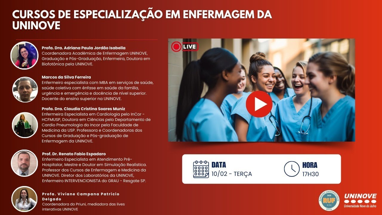 UNINOVE LIVE - CURSOS DE ESPECIALIZAÇÃO EM ENFERMAGEM DA UNINOVE