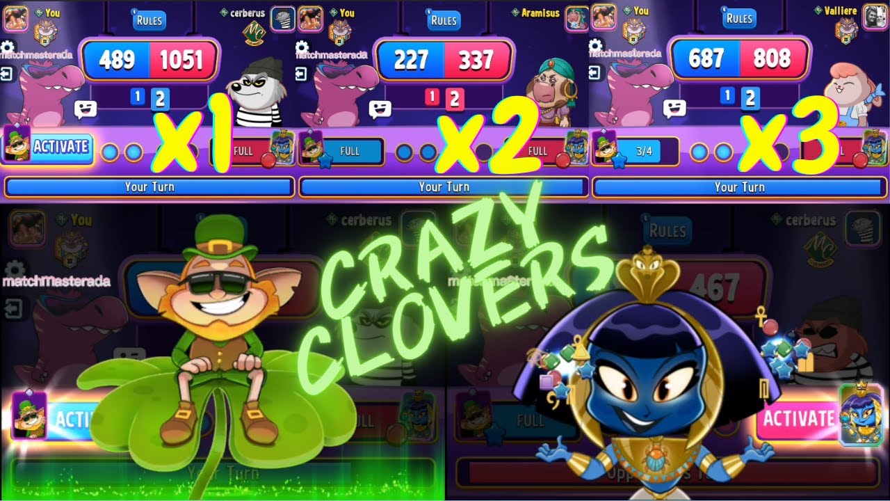 Defeating Cleo Cadabra X3, Crazy Clovers Gameplay, Diamond Booster Beaten Legendary,  Match Masters
