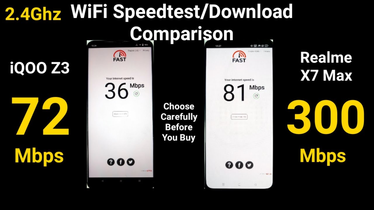 Realme X7 Max vs iQOO Z3 WiFi speedtest 72Mbps vs 300Mbps transmit link speed comparison
