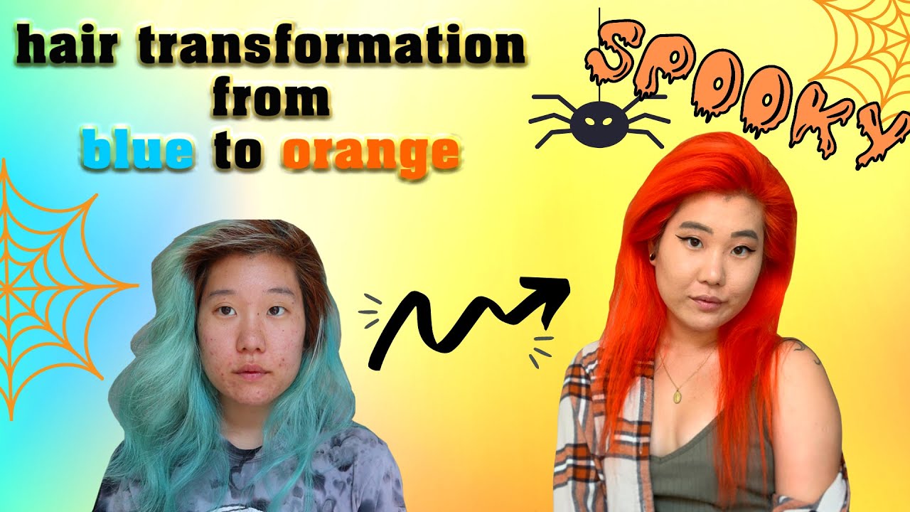 Dying my hair from blue to ORANGE 🕸️🧡