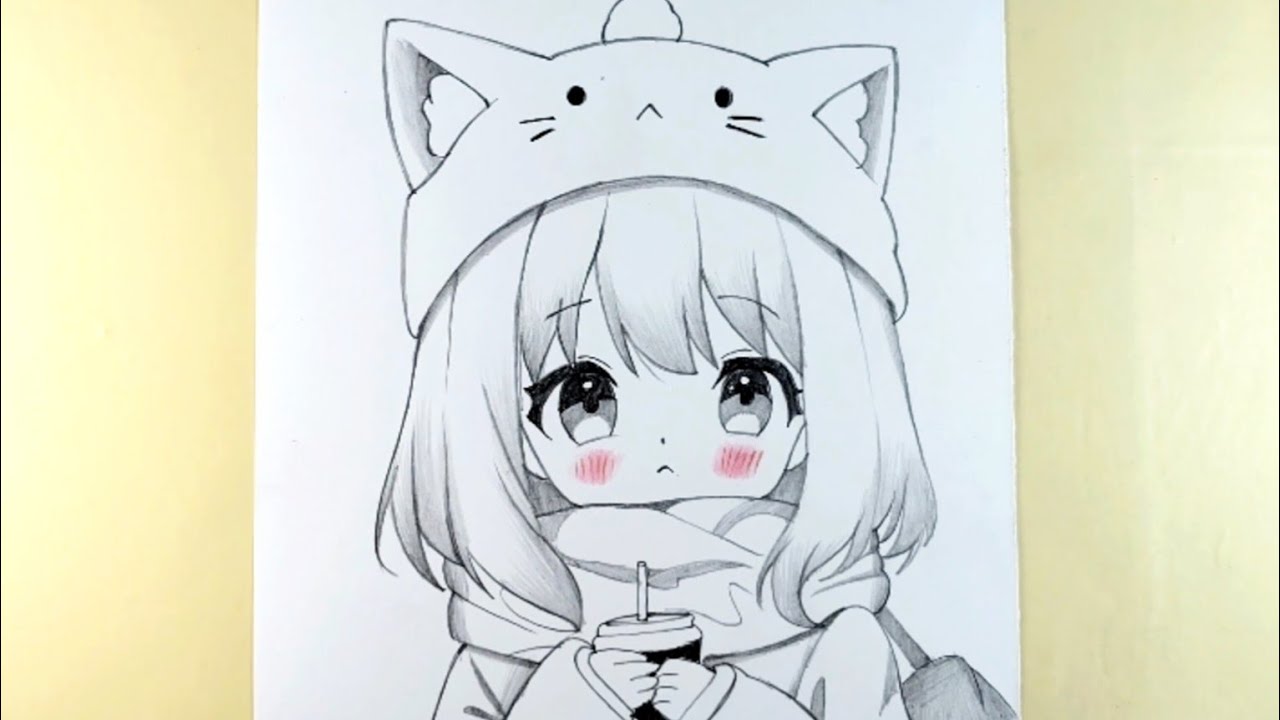 Cute Anime Girl Drawing with Coffee ☕ | tutorial for beginners 