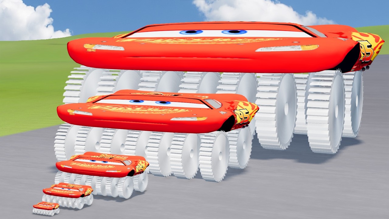 Big & Small Mcqueen Duo Saw Wheels Lightning VS Train | BeamNG.drive