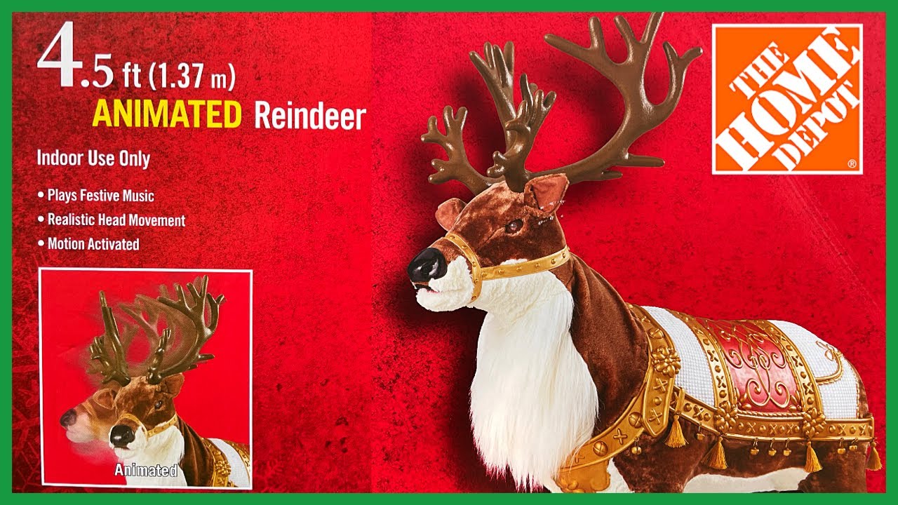 Home Depot 4.5Ft Animated Reindeer Christmas 2022 Animatronic Prop Unboxing Speed Build & Demo
