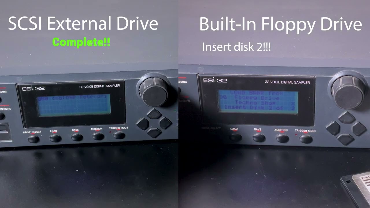 1995 EMU ESI 32 Speedtest: Internal Floppy Drive vs. External SCSI Hard Drive