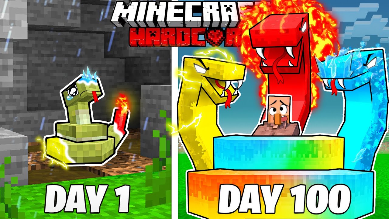 I Survived 100 Days as an ELEMENTAL SNAKE in HARDCORE Minecraft