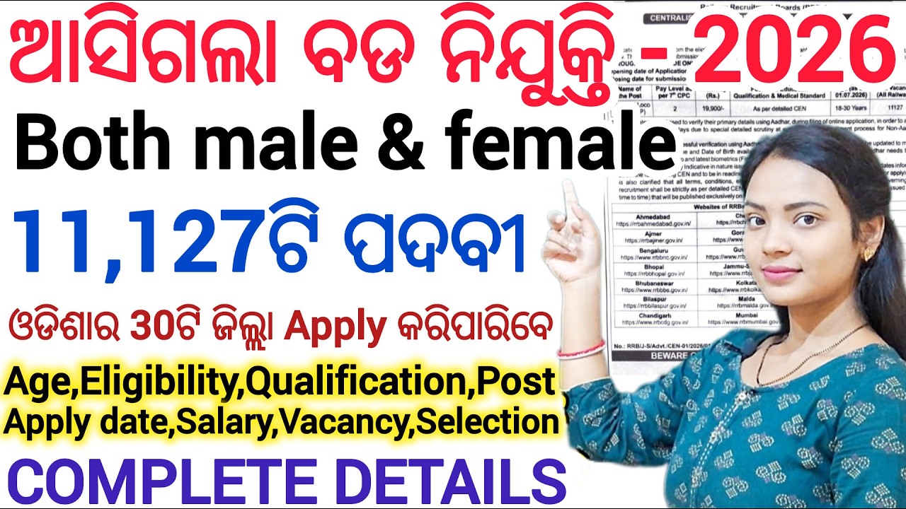 ଆସିଗଲା 11127ଟି ପଦବୀରେ ନିଯୁକ୍ତି 2026 ll Latest Govt Job vacancy/ Both male and female ll Govt Jobs