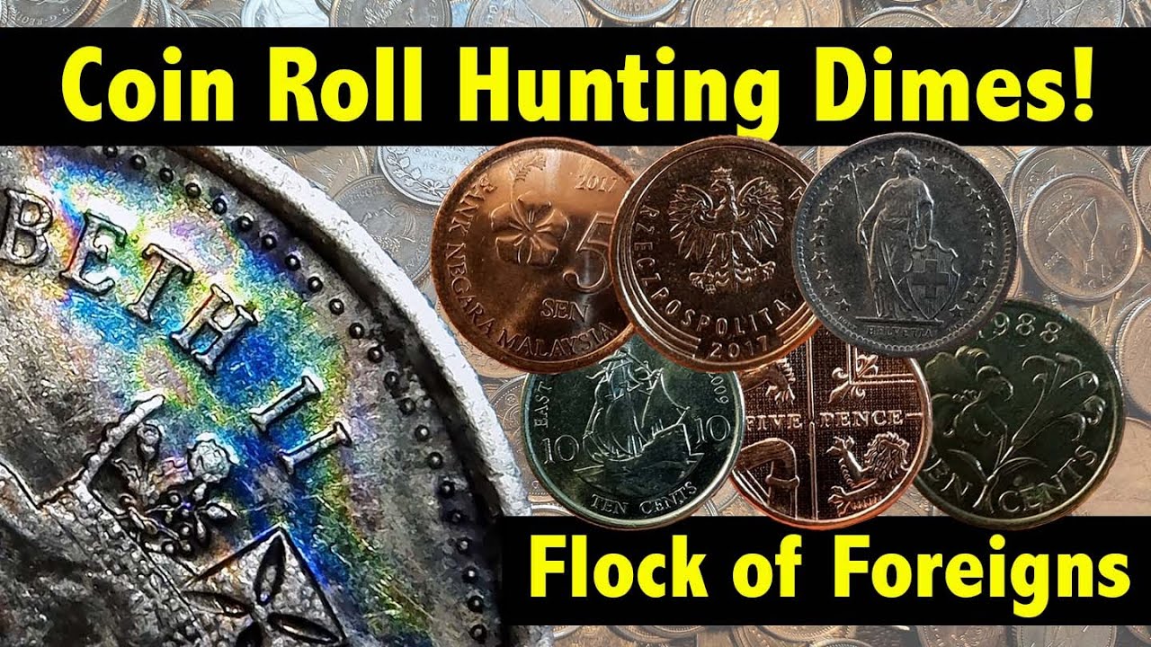 Coin Roll Hunting Canadian Dimes! Full 'o Foreigns!