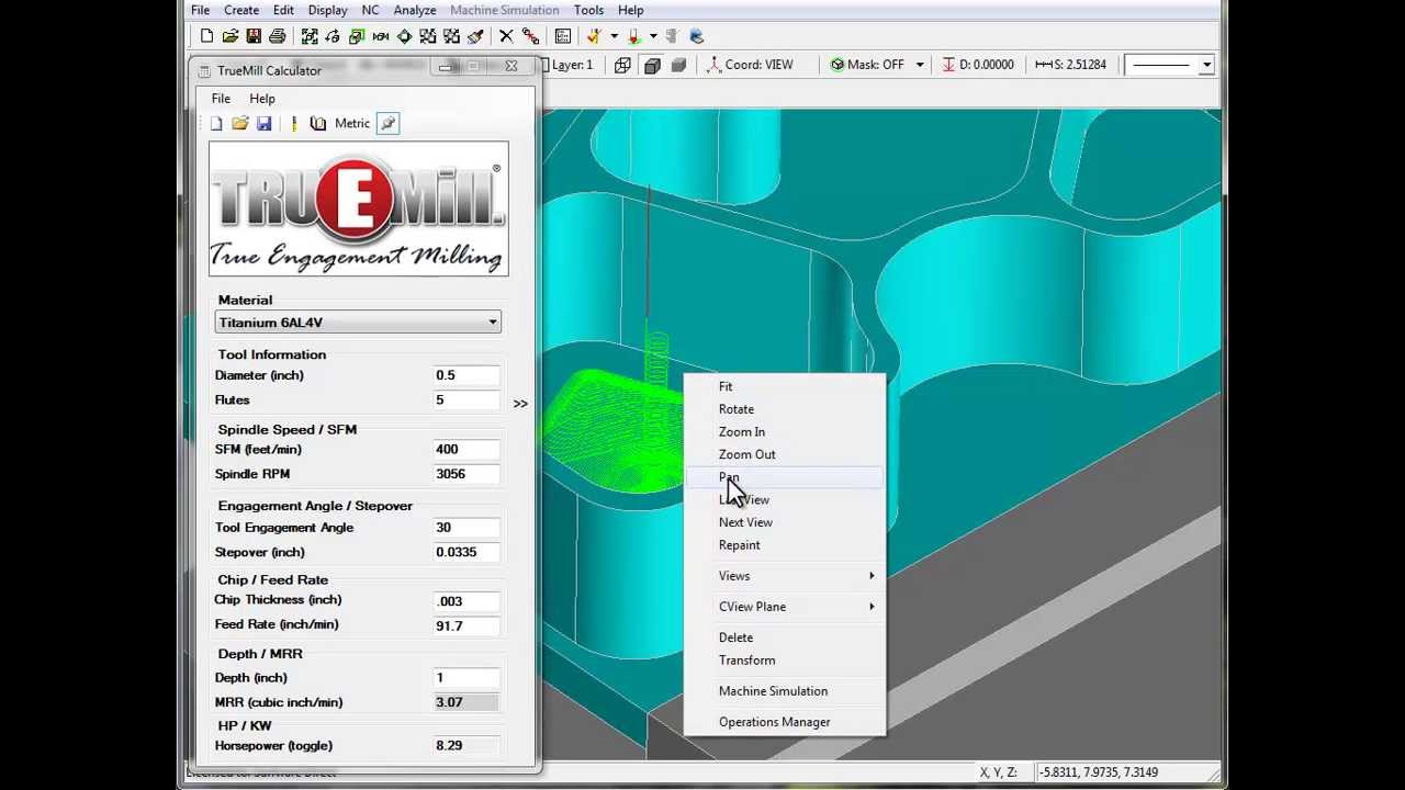 SURFCAM Tutorial - TRUEMill: Using the TRUEMill Calculator