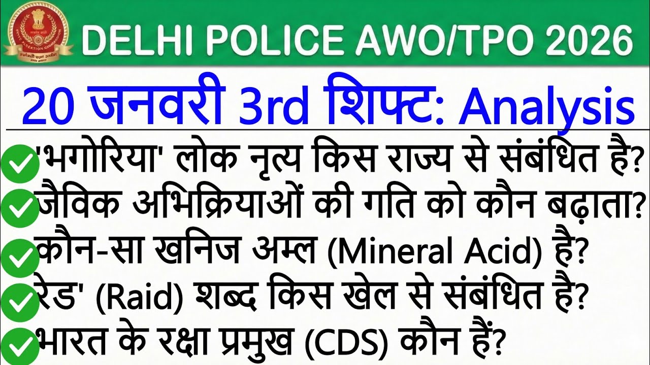 Delhi Police AWO TPO Exam Review 20 January 3rd Shift | Delhi Police AWO TPO Exam Analysis Today