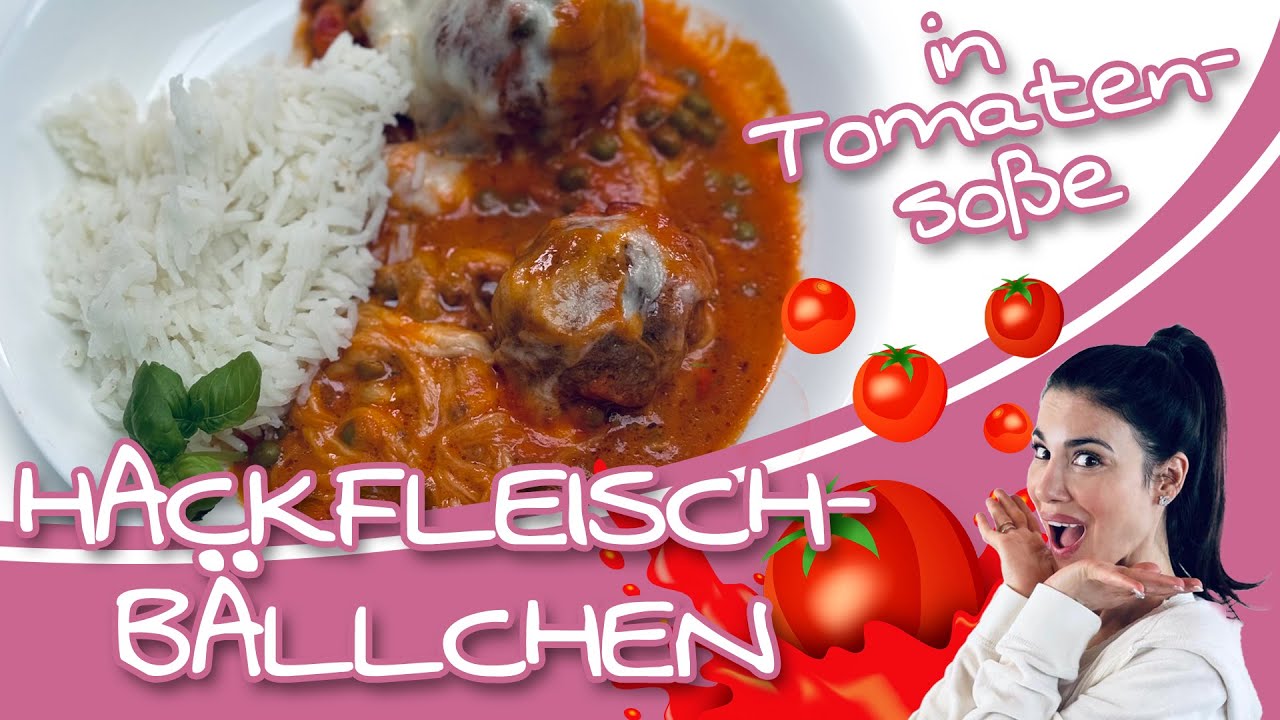 Frischkäse Hackfleischbällchen mit Tomatensoße | Einfaches Rezept mit Käse und Hackfleisch