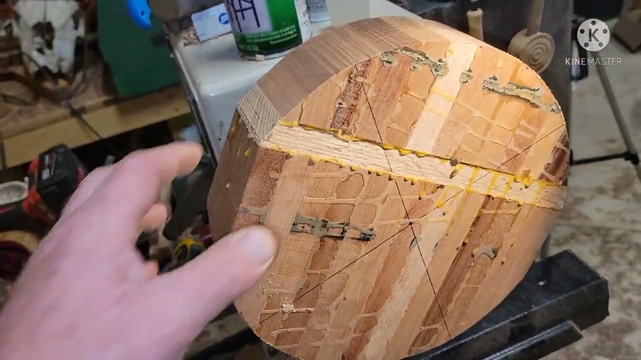Woodturning a laminated bowl for raffle.