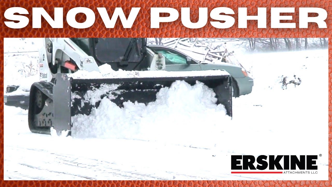Snow Pusher for skid steer in action by Erskine Attachments