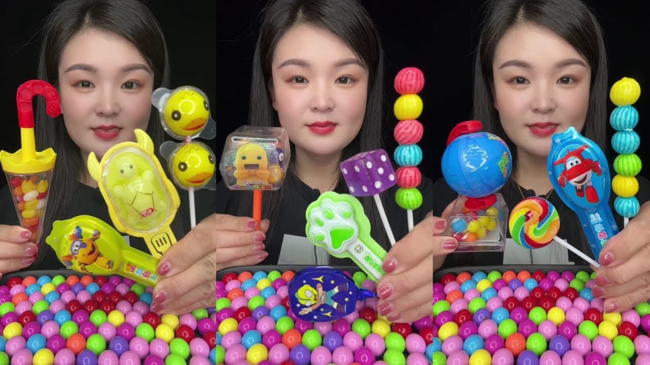 Asmr delicious candy toy crunch with smooth lollipop calm eating mukbang 