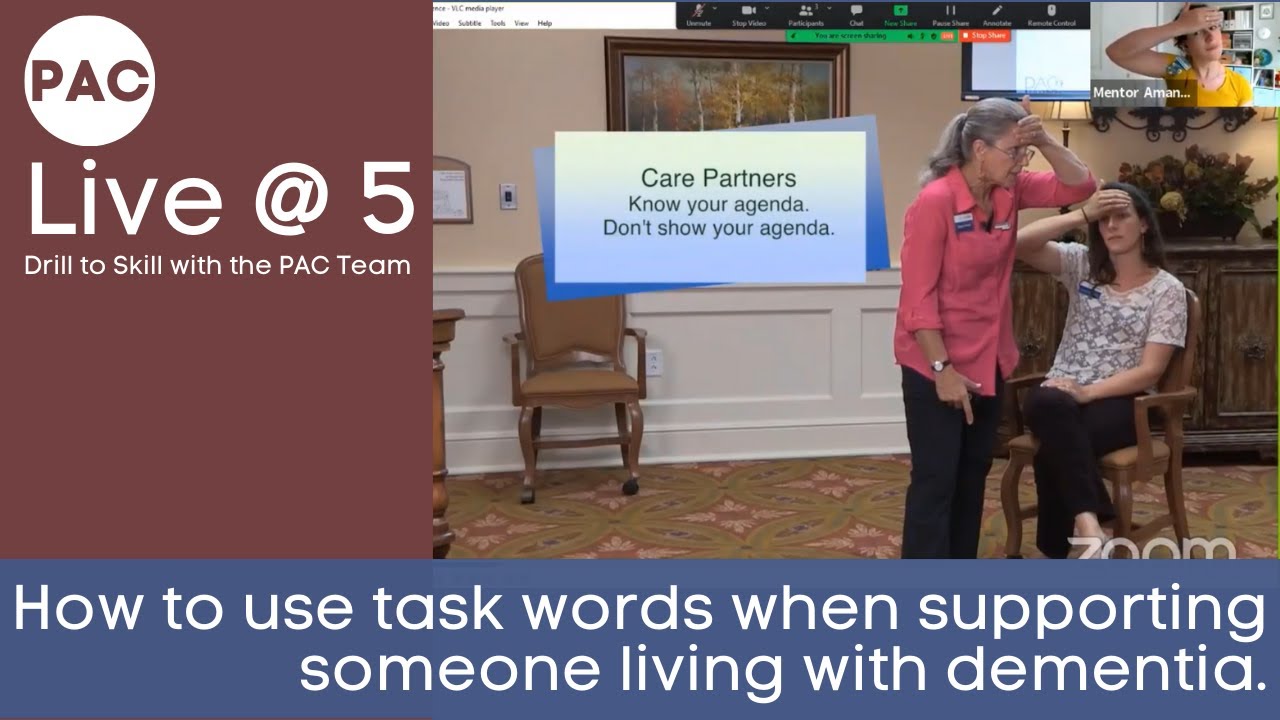 How to use words like shower, toilet, and dinner when working with someone living with dementia.