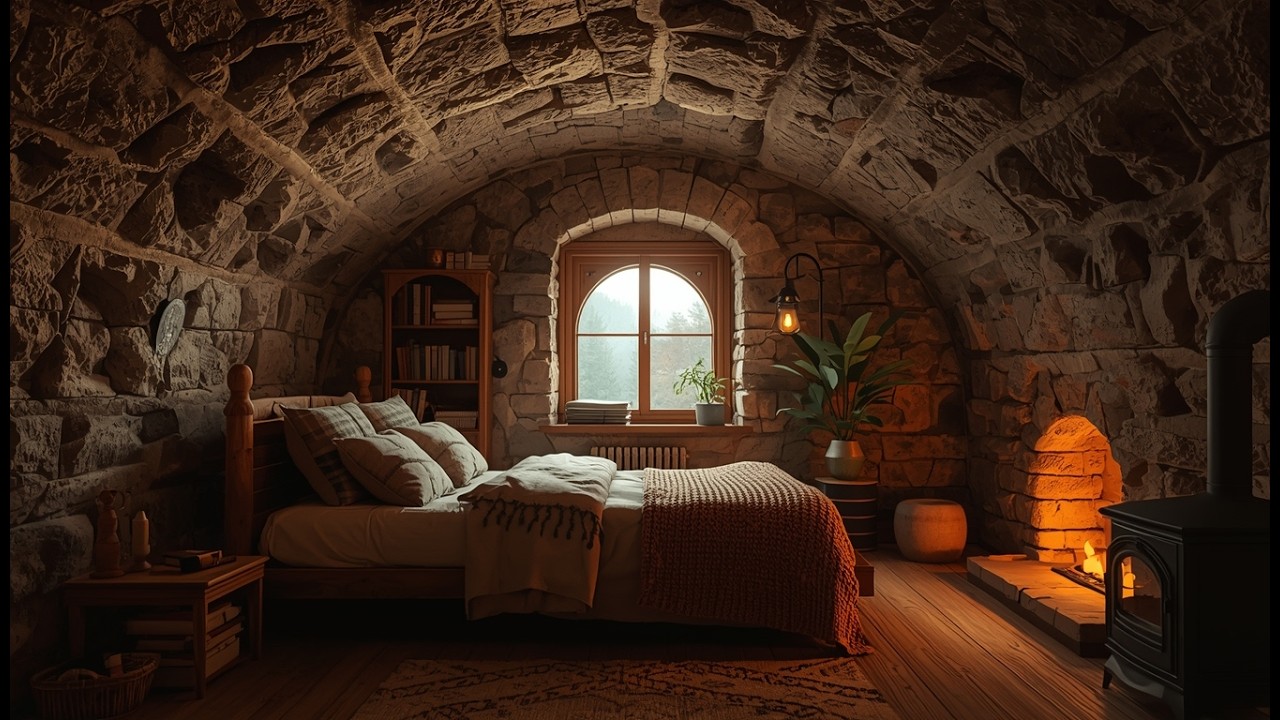 Safe in Bed While the Blizzard Rages | Cabin Fireplace Sounds for Deep Sleep