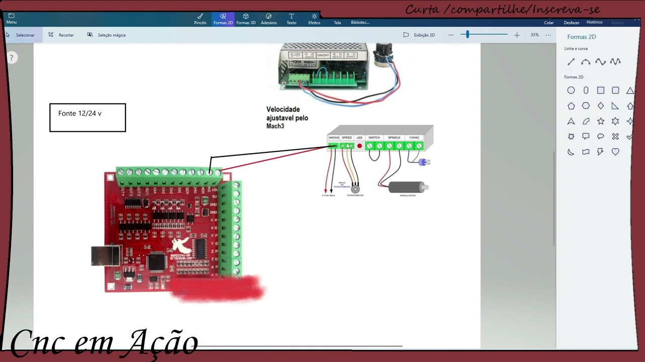 Ligaçao da fonte com controle de velocidade do spindle pelo mach3 cnc router rnr ecomotion