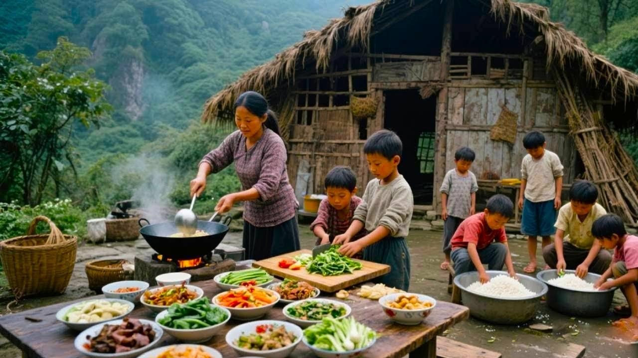 【一家七口隐居深山】今天越南叔叔来家里看石榴，妈妈准备做饭，孩子们帮妈妈干活！#农村生活#亲子