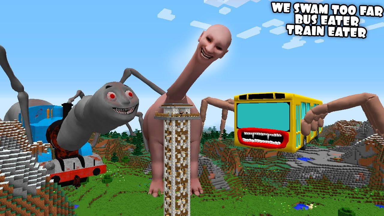 SURVIVING FROM WE SWAM TOO FAR, BUS EATER, TRAIN EATER ARRIVAL in Minecraft - Coffin Meme - Gameplay