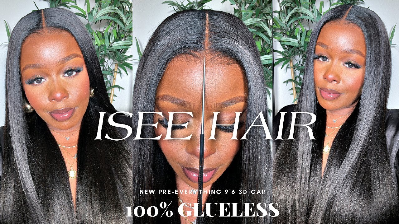 VIRAL 100% GLUELESS 9'6 PRE-EVERYTHING 3D CAP LIGHT YAKI STRAIGHT WIG! EASY INSTALL!  FT. ISEE HAIR