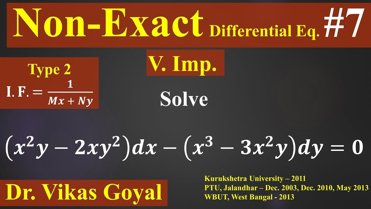 Non Exact Differential Equation #7 in Hindi (M.Imp) | Reducible to Exact Differential Eq. | Type 2