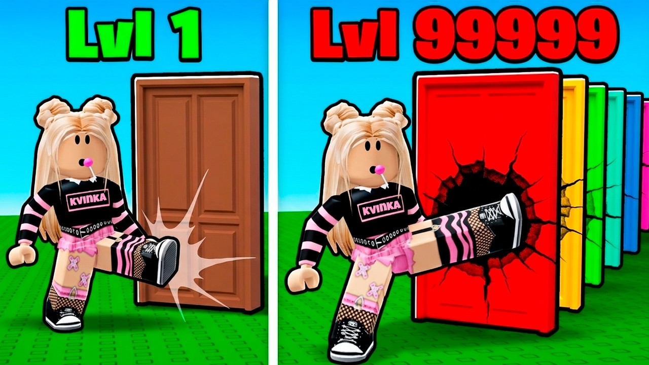 СЛОМАЛА ДВЕРИ ОТ 1 ДО 99999 УРОВНЯ ЧТОБЫ СБЕЖАТЬ ИЗ ТЮРЬМЫ В ROBLOX!😱КВИНКА СТАЛА КАЧКОМ!