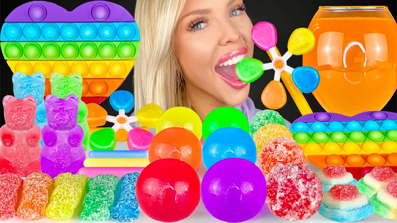 ASMR RAINBOW DESSERT, EDIBLE HEART POP IT, WINDMILL CANDY JELLY, KOHAKUTO MUKBANG 먹방