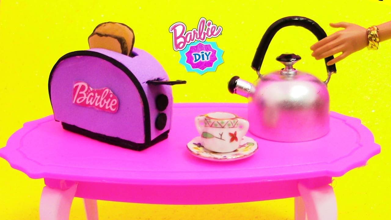 Como hacer TOSTADORA y CAFETERA  para COCINA de MUÑECAS Barbie muy FÁCIL! MANUALIDADES PARA MUÑECAS