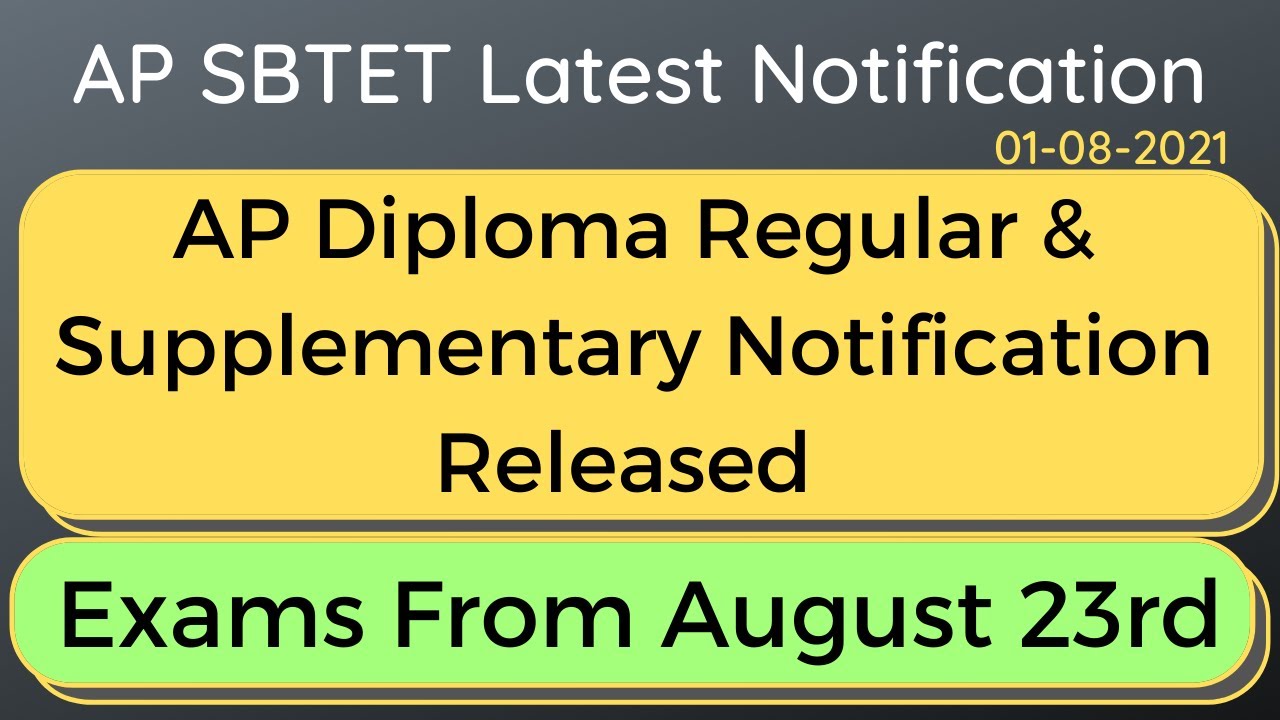 AP Diploma Regular/Supply Notification Released || Exams from August 23