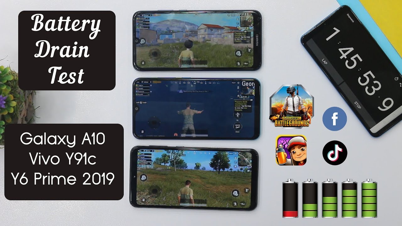 Battery Drain Test | Samsung A10 vs Vivo Y91c vs Huawei Y6 Prime 2019