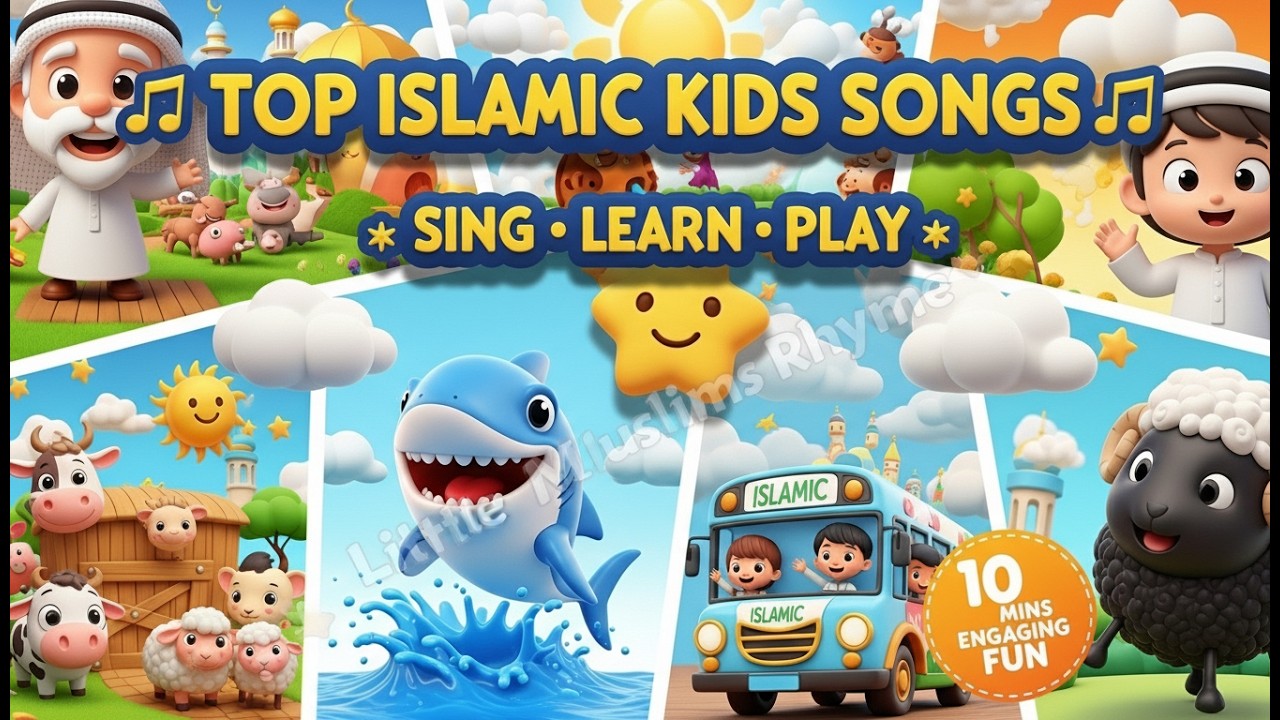 Top Islamic Poems for Kids 🌙🎵 | Old Abdullah, Muslim Shark , Islamic Wheels on the Bus | Kids Rhymes