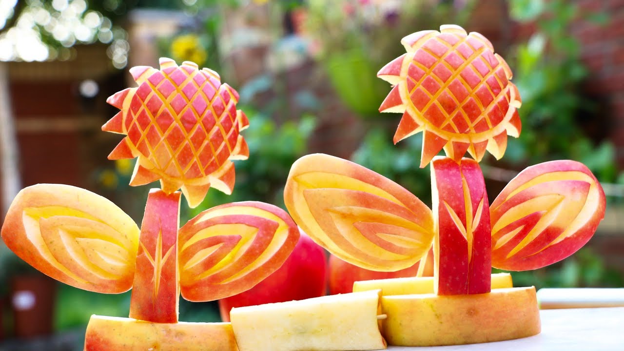 Art In Apple Sunflowers 🌻Fruit & Vegetable Carving Lessons 🌻 Food Decoration