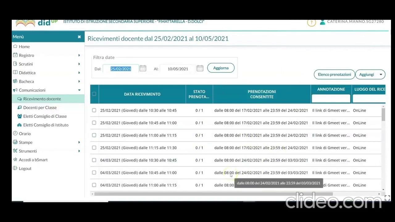 caricamento Ora ricevimento genitori registro Argo