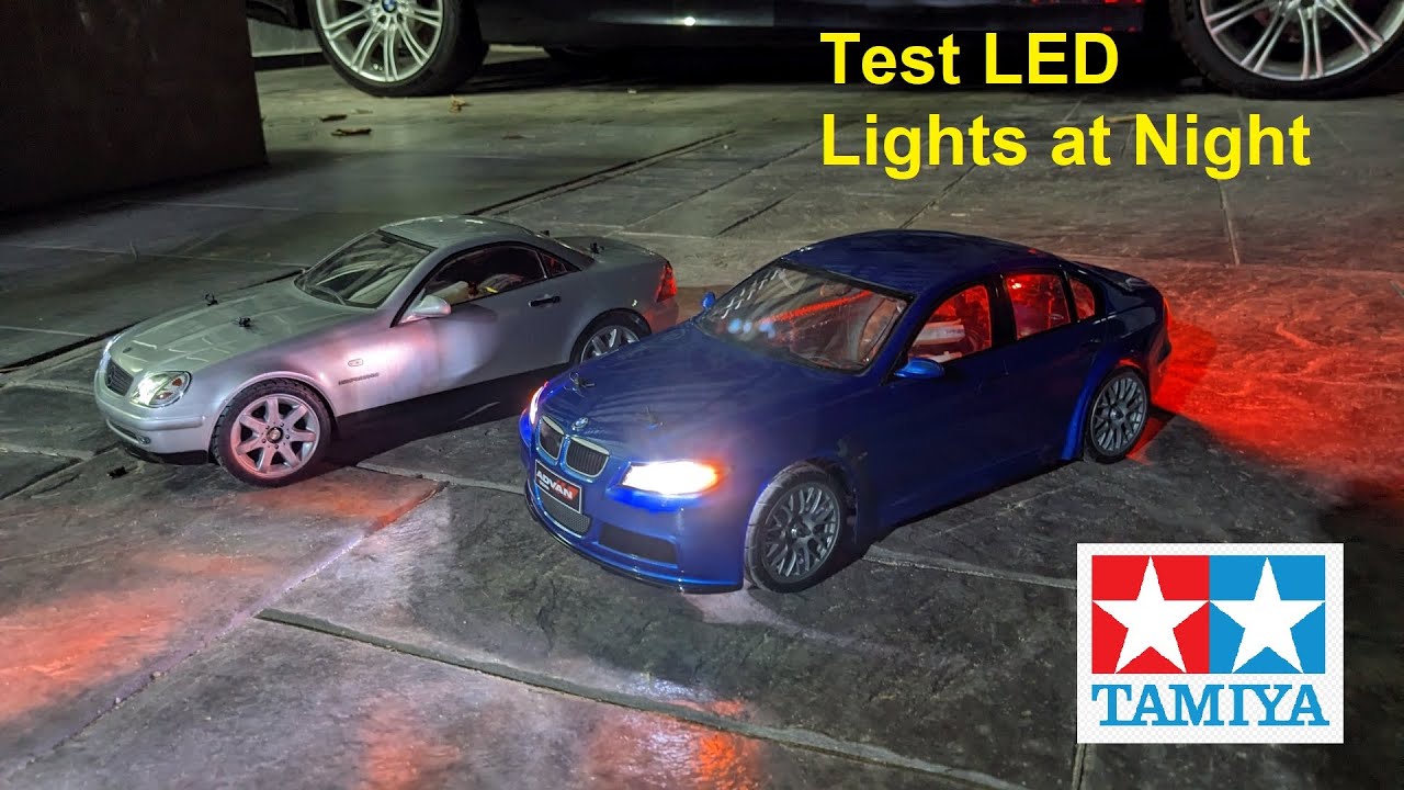 Tamiya RC with TLU-02 and TLU-01 LED light control unit installed - Night Outdoor Test
