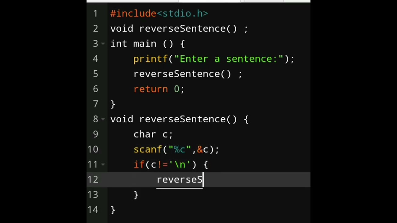 C Program to Reverse a Sentence Using Recursion ⚡ 