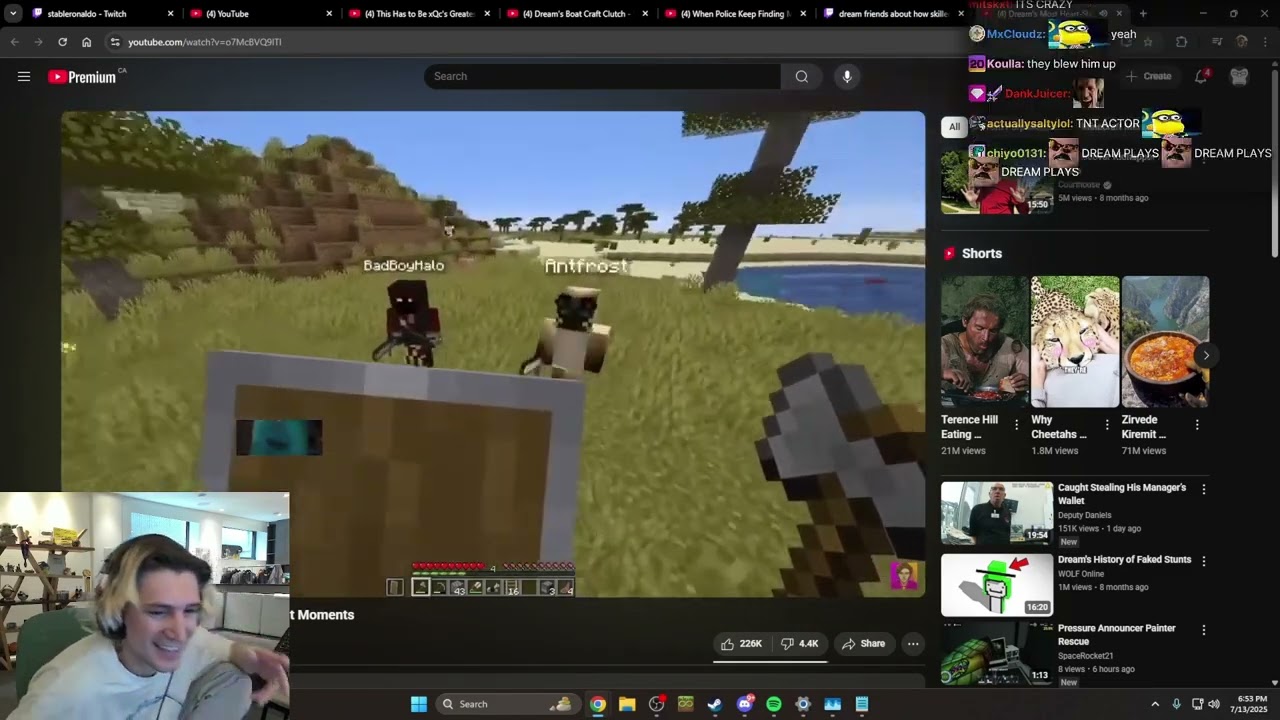 xQc Reacts to Dream's Boat Craft Clutch