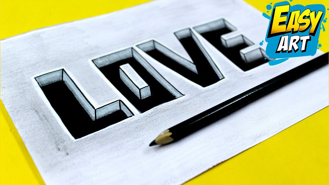 ❤️ Dibujos 3D - Como Dibujar Love 3D con PROFUNDIDAD - How to Draw 3D lLOVE with depth - Easy Art