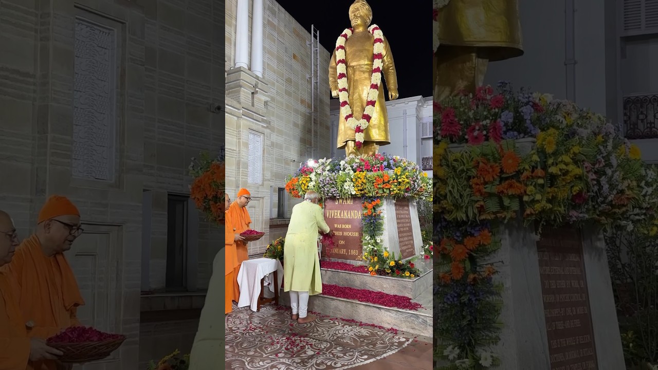PM Modi offers floral tributes to Swami Vivekananda in Kolkata | #shorts