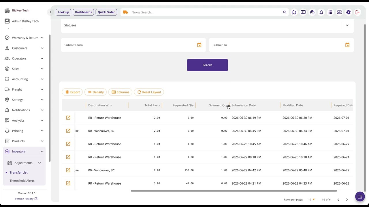Operator Platform - Inventory Transfers