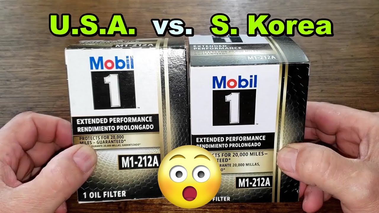 Mobil Oil Filter M1-212A Cut Open, S. Korea Mobil Oil Filter M1-212A Comparison