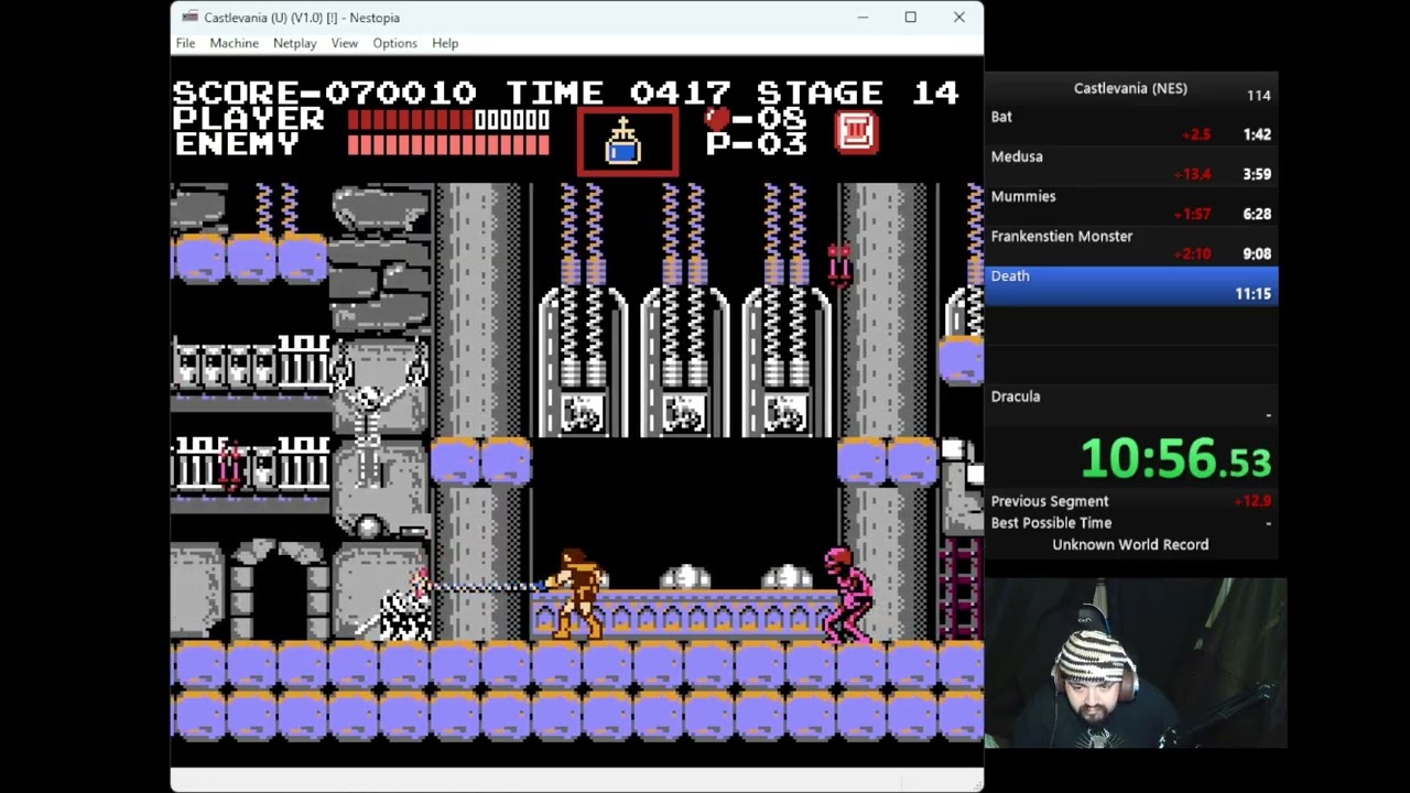 Castlevania (NES) Speedrun Freeze glitch FAIL on final Level.